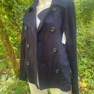 H&M Blue Pea Coat Double-Breasted Wool